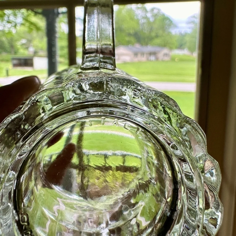 CLEAR PRESSED GLASS CREAMER. HAS COVETRO ITALY MARKED ON BOTTOM.